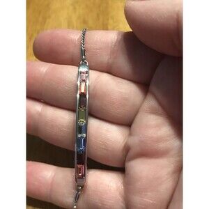 IBB Silver bracelet, rainbow channel set crystals adjustable new without box